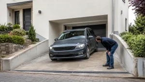 Voiture avançant sur une pente de garage trop raide