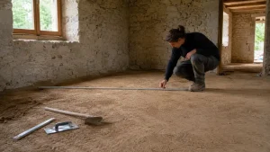 Sol en terre battue dans une maison ancienne avant création d’une dalle