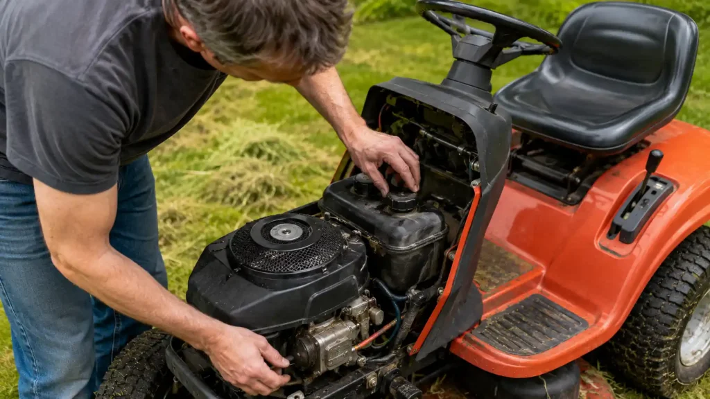 Vérification du filtre à air et du bouchon de réservoir d’un tracteur tondeuse qui cale