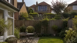 Jardin privé exposé à une vue plongeante depuis une maison voisine