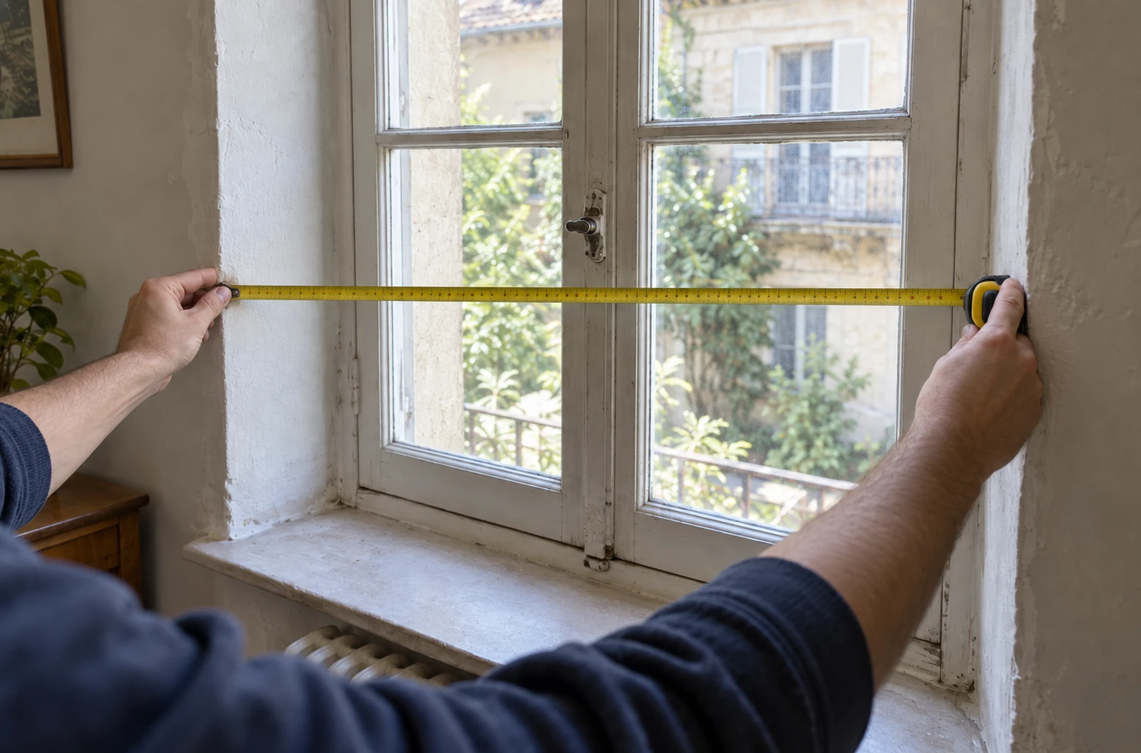 Relevé de la largeur entre les deux côtés maçonnés d’une embrasure de fenêtre