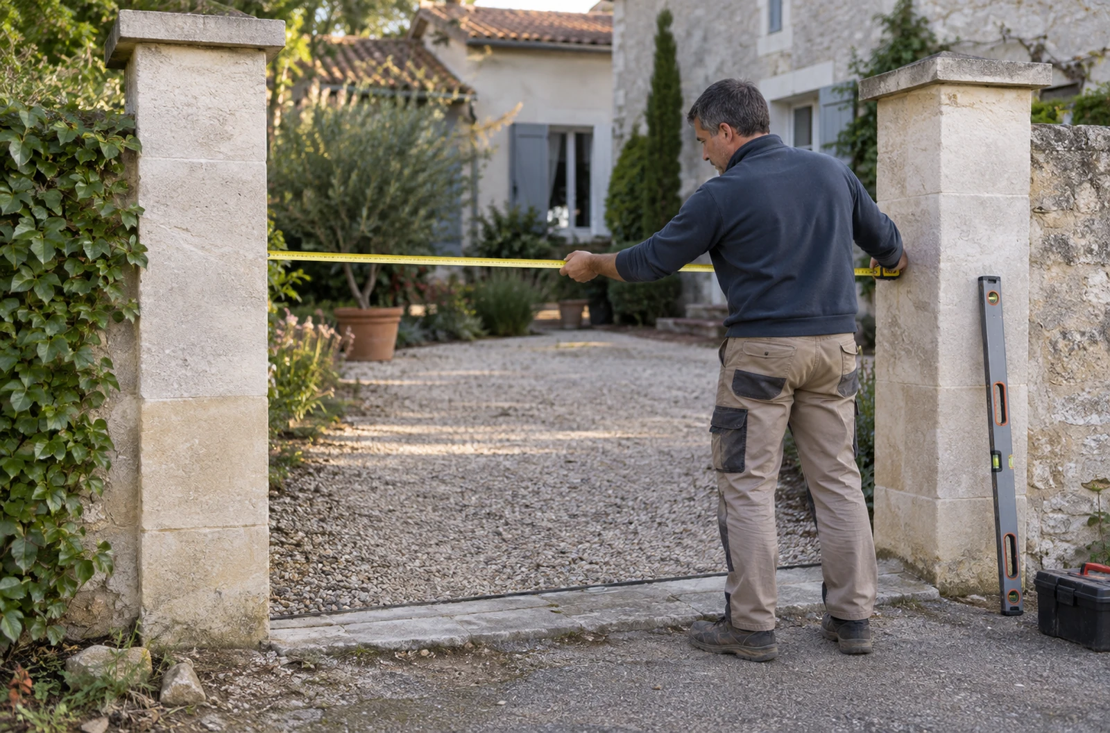 Mesure de la largeur entre deux piliers avant de commander un portail battant